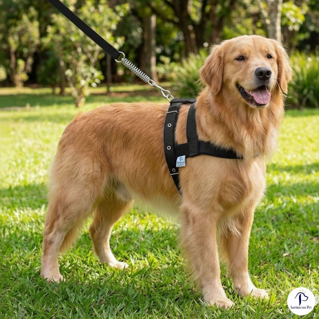 Peitoral Coleira Preto com Guia Para Cachorros Pequenos e Grandes Passear Forrado e Reforçado