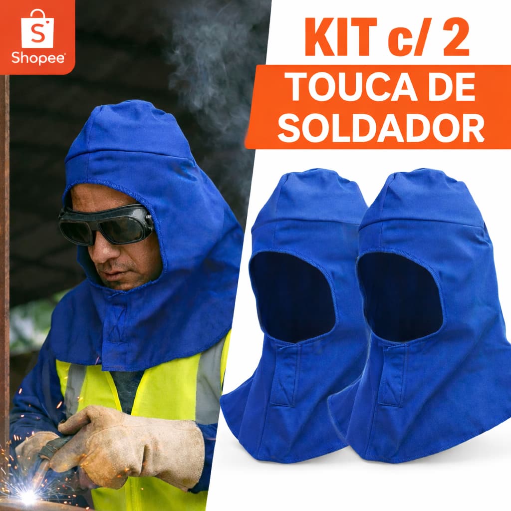 KIT C/ 2 Touca Soldador de Brim 100% Algodão c/ Velcro Azul Royal