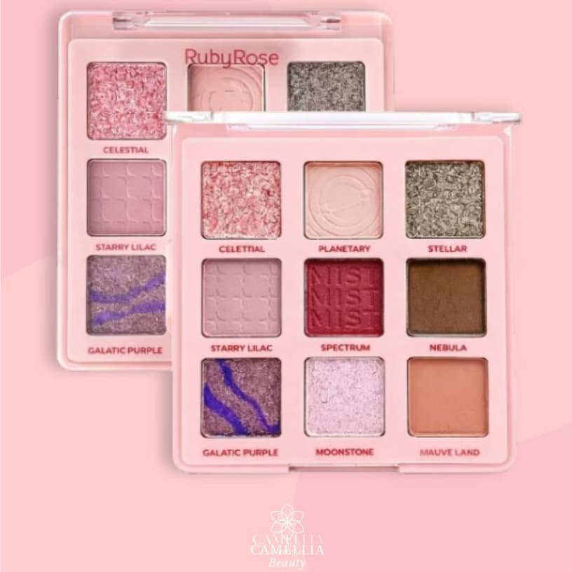 Paleta de Sombra Cosmic Mist 9 Cores Opacas Brilhosas e Cintilantes Alta Pigmentação Ruby Rose