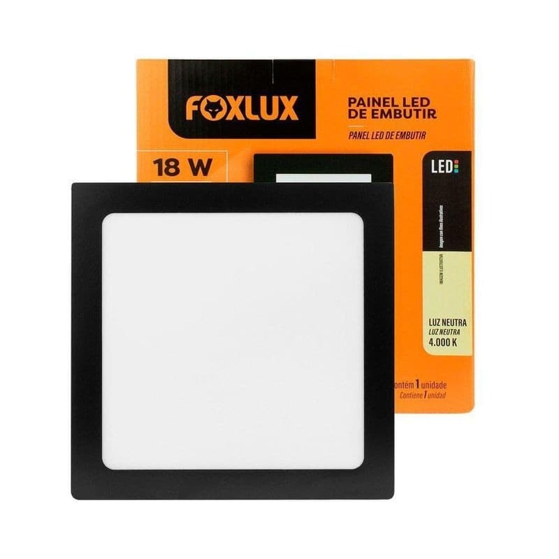 Painel De Led 18W 4000k Quadrado Embutir Preto Foxlux