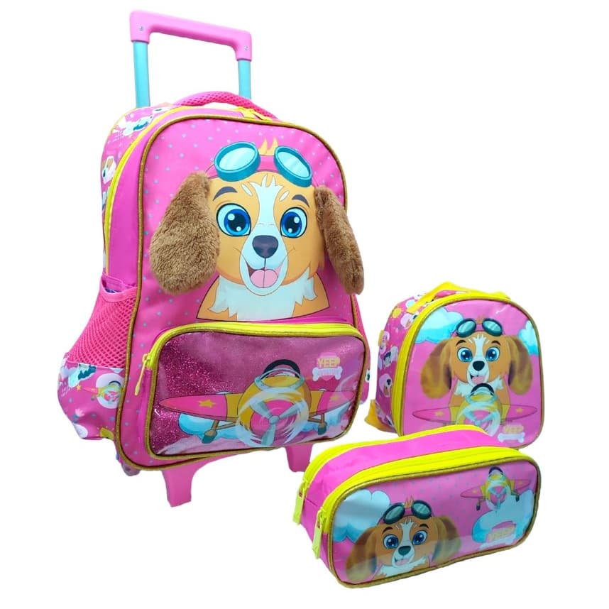 Kit Mochila com Carrinho + Lancheira Térmica + Estojo Duplo YEPP AVIATOR