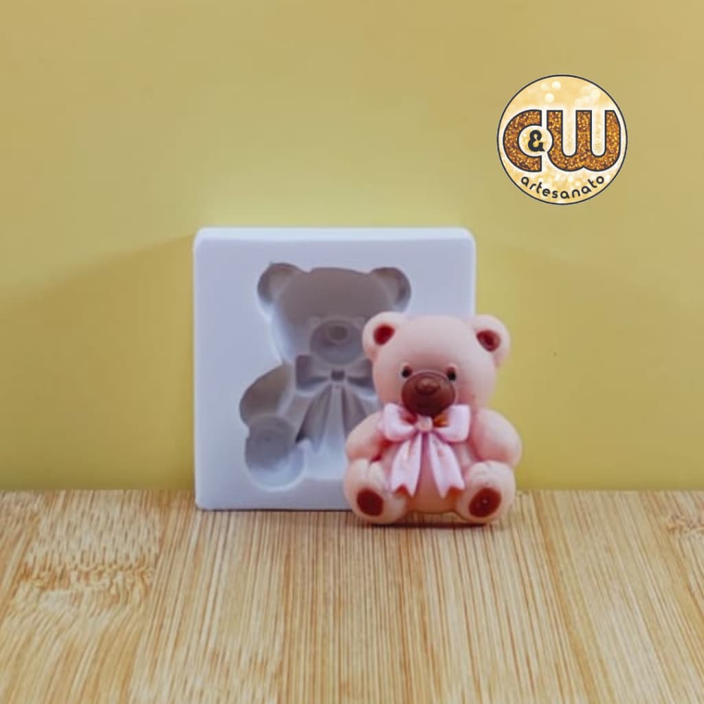 Molde de Silicone Urso com Laço Menina Batizado
