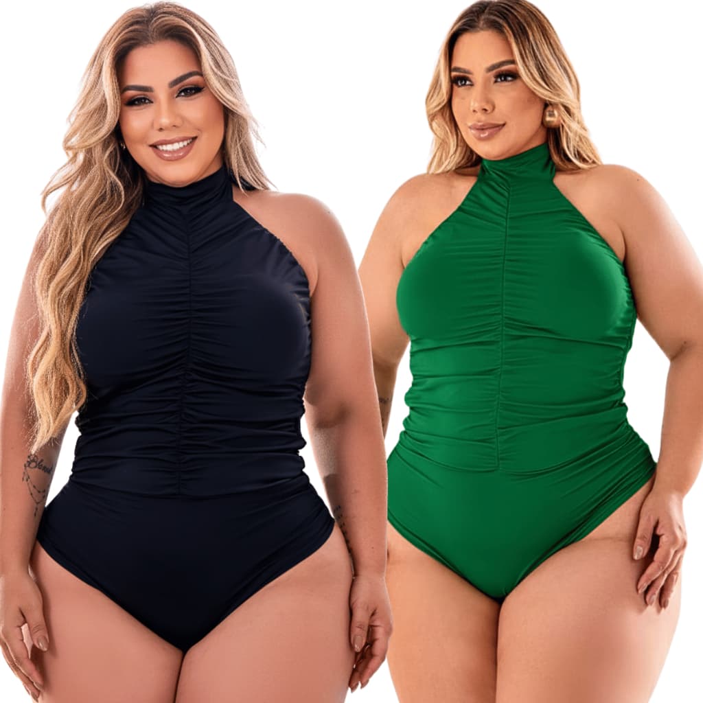 Body Plus Size Gola Alta Drapeado Moda Maior No Poliamida Com Bojo