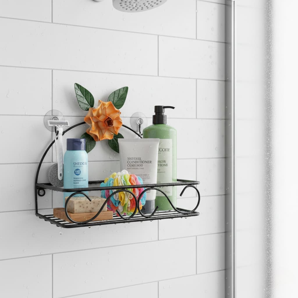 Kit Banheiro 5 Peças Ferro Maciço Rústico Flores Porta Toalha Papel Saboneteira Shampoo Lavabo Luxo