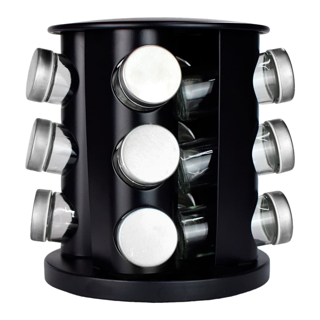 Porta Condimentos Temperos Redondo Base Giratória Para 12 Potes - Preto