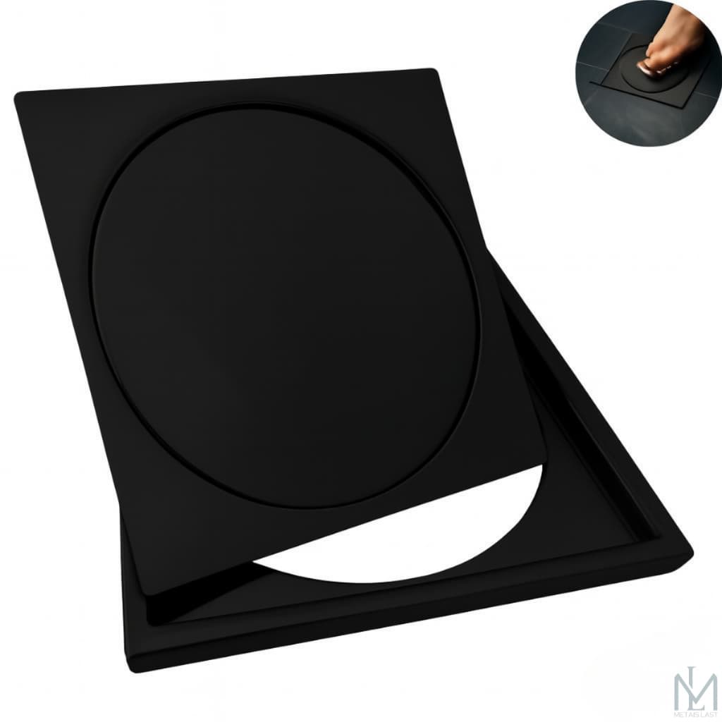 Ralo Click 15x15 Inox Preto Fosco com Caixilho Porta Grelha Banheiro Lavabo Veda Cheiro