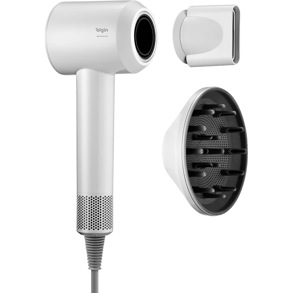 SECADOR DE CABELO ELGIN SUPER IONIC PLUS 1700W (127V) BRANCO MOTOR BLDC DIFUSOR BOCAL MAGNÉTICOS