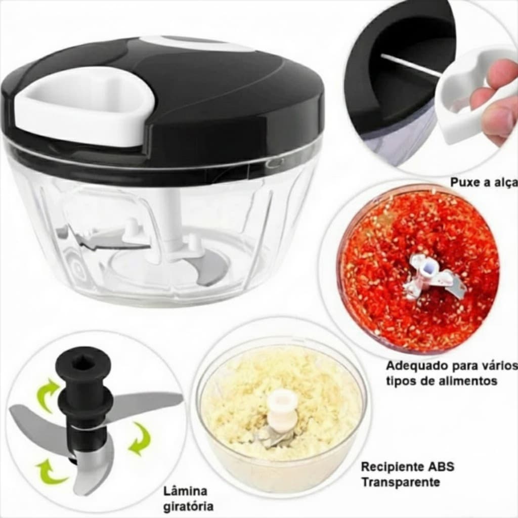Processador Triturador Moedor de Alimentos Manual Portátil Lamina Aço Inox 500 ml