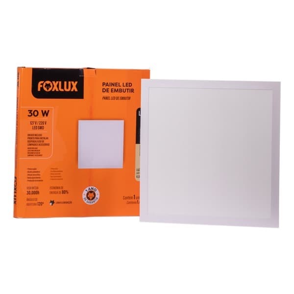 Painel Led Quadrado Embutir 30W 4000K Bivolt Branco Foxlux