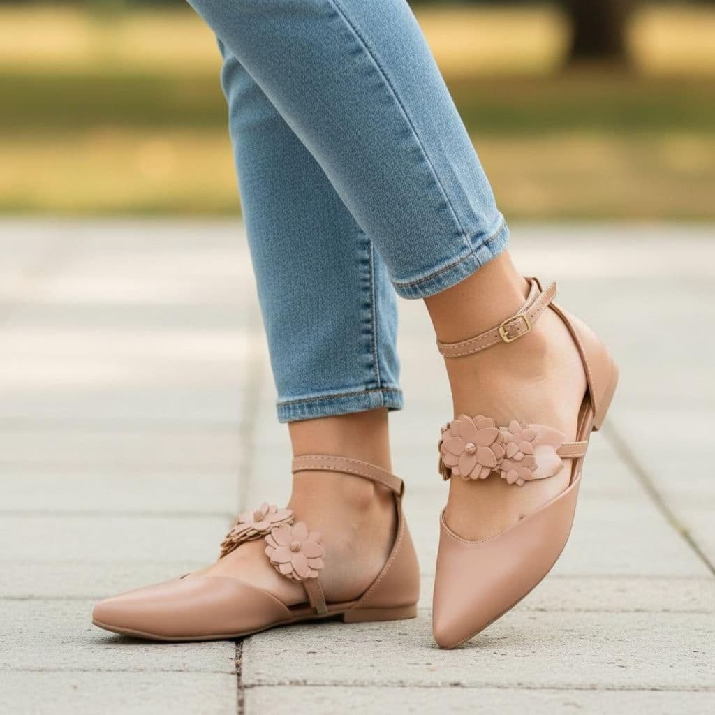 Sapatilha Feminina Bico Fino Mule Com Fivela Enf. Flores; Ref: 2959