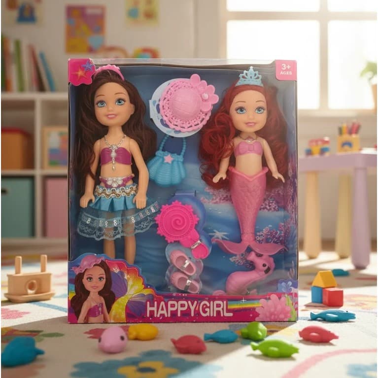 Boneca Happy Girl Sereia & Princesa Mais Diversos Acessórios