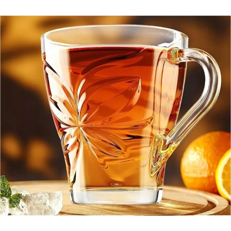 Jogo 6 Xícaras  Vidro Para Chá 250ml Bourbom Decorada