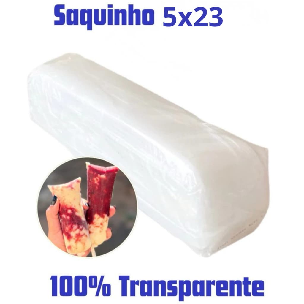 1000Saquinho Transparente 5x23Embalagem para Geladinho/Geladão -Sacolé Gelinho Juju Dindim Gourmet Talheres