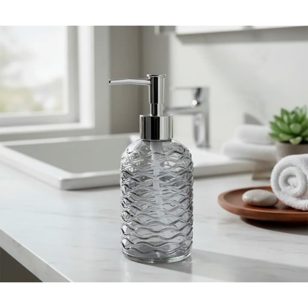 Dispenser Porta Sabonete Líquido Design Ondas De Vidro 400ml Decorativo Lavabo Banheiro