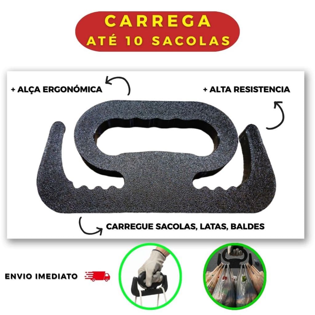 NOVO CARREGADOR DE SACOLAS DE SUPERMERCADO COM ALÇA ERGONÔMICA - PEGA SACOLAS, BOLSAS E LATAS
