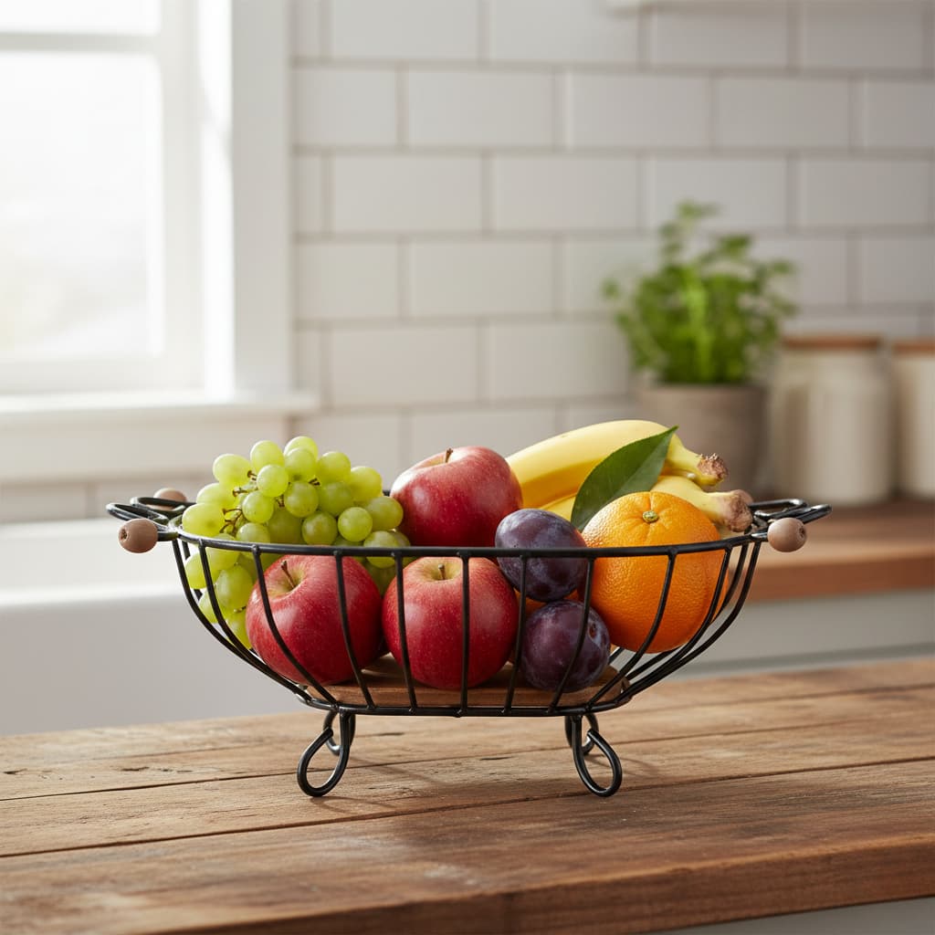 Fruteira De Mesa Oval Rustica Ferro Pintura Eletrostática Centro Cesto de Fruta Para Bancada Cozinha