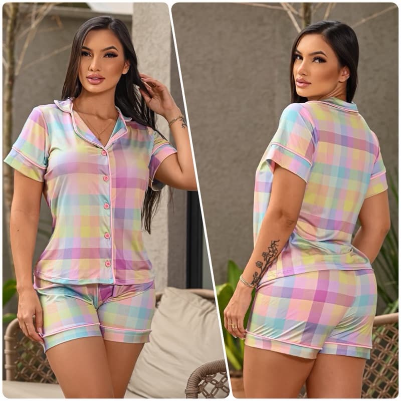 Pijama Americano Feminino Luxo Pós Cirúrgico Short Doll Short Botões Pós Operatório Amamentação e Noiva Evangelico