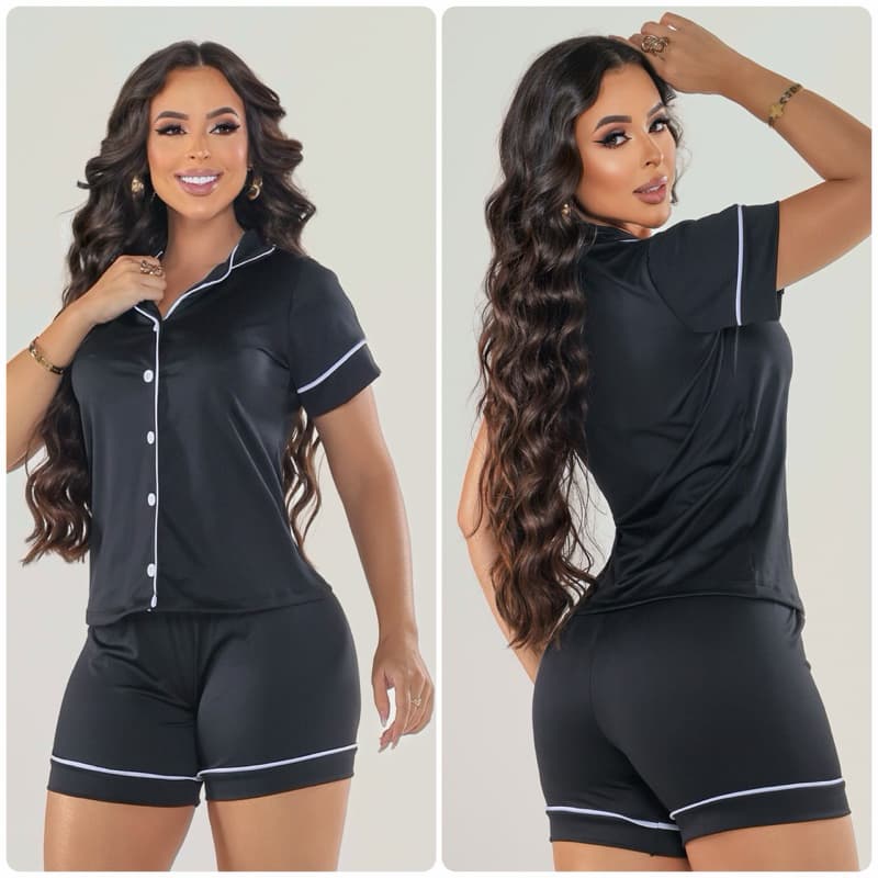 Pijama Feminino Americano Toque de Seda Luxo Pós Cirúrgico Short Doll short botões pós operatório amamentação e Noiva