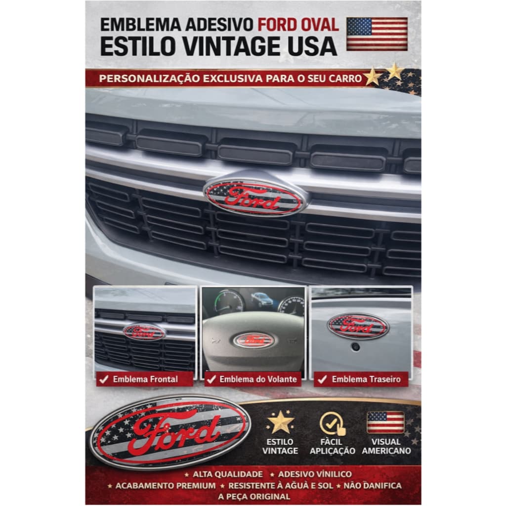 Emblema Adesivo Ford Oval Estilo Americano Vintage Maverick Grabber Grade (Pickup Maverick atual, Ranger, F-Series)