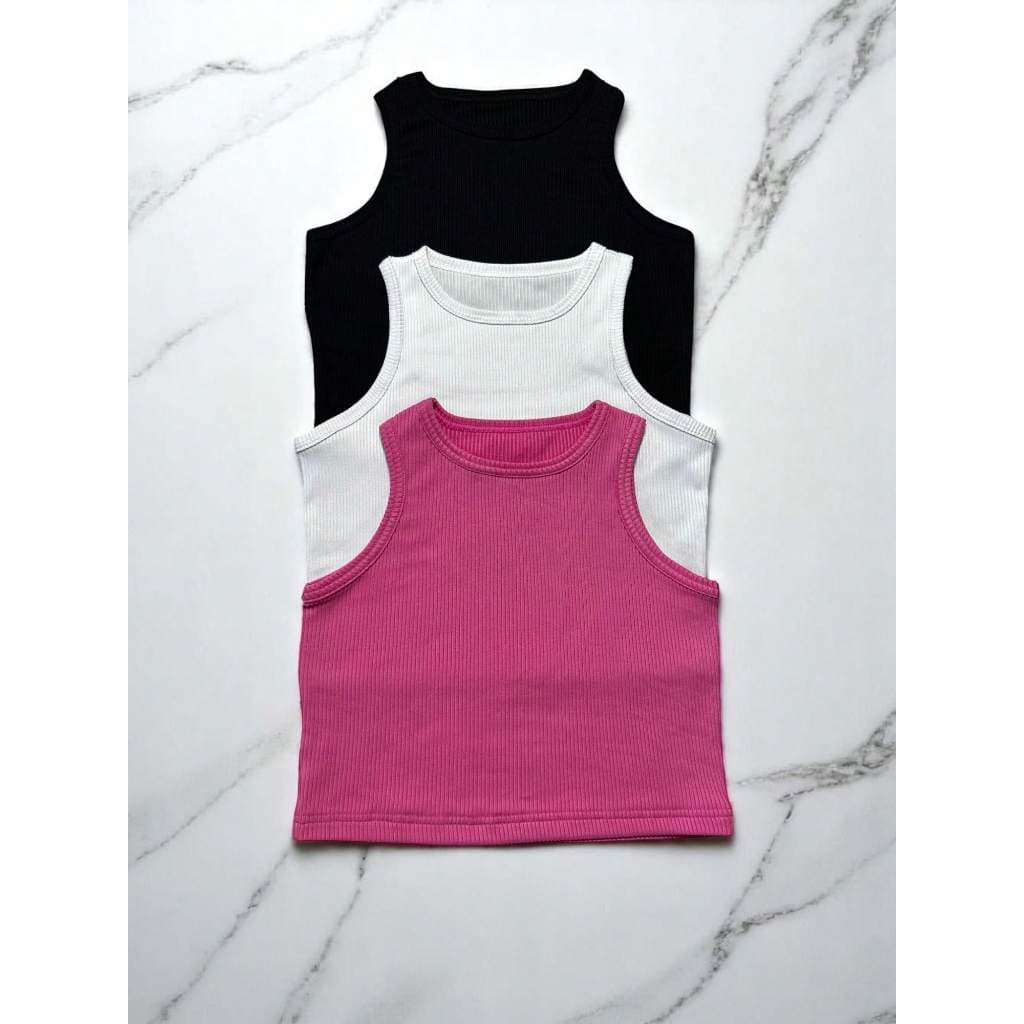 Kit com 3 Cropped Pink Branco Preto Kit com Tres Croped