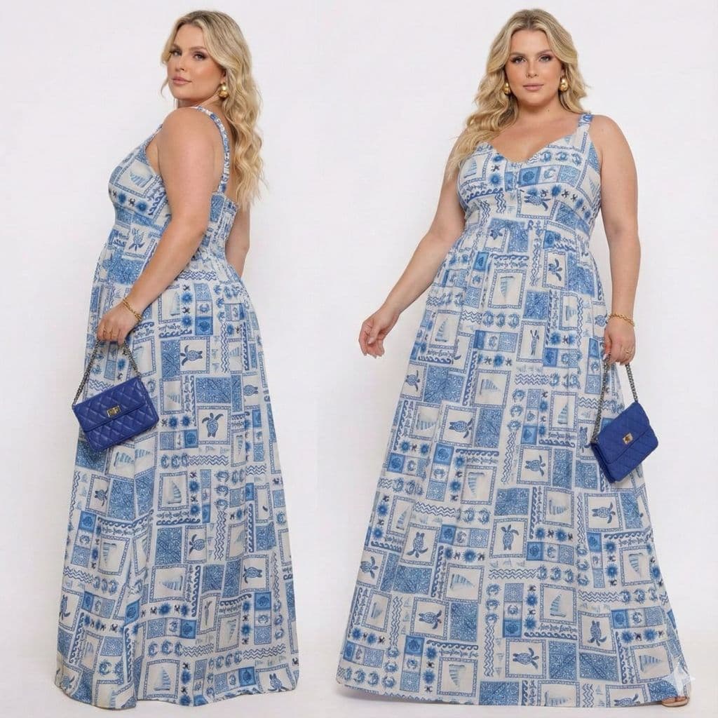 Vestido Longo Feminino Floral Tropical  PLUS SIZE ESTAMPADO Casual Verão Elegante