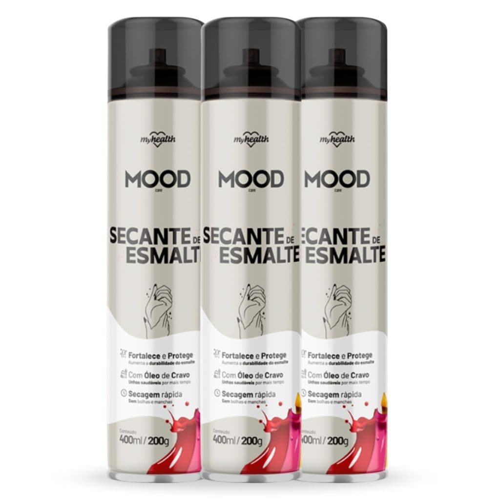 COMBO 3 UNIDADES SECANTE DE ESMALTE PARA UNHAS MOOD MYHEALTH 400ml