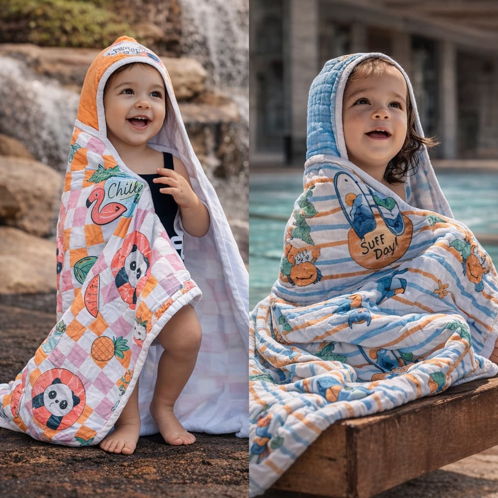 Toalha Banho Bebê com Capuz Fralda 100x80cm Algodão Absorvente Infantil 1 a 7 Anos Chá Fraldas