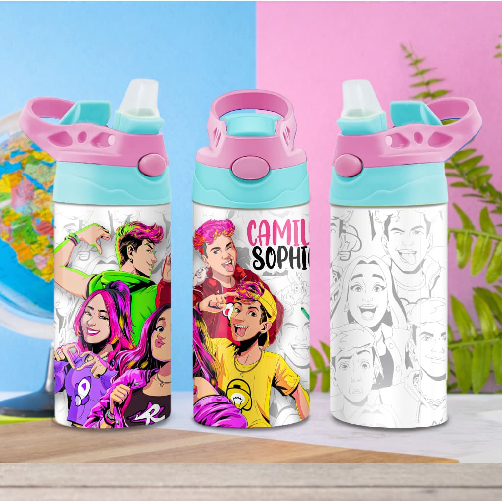 Garrafa/squeeze de Alumínio Personalizada Com Nome  Bico retrátil Infantil Varias Estampas