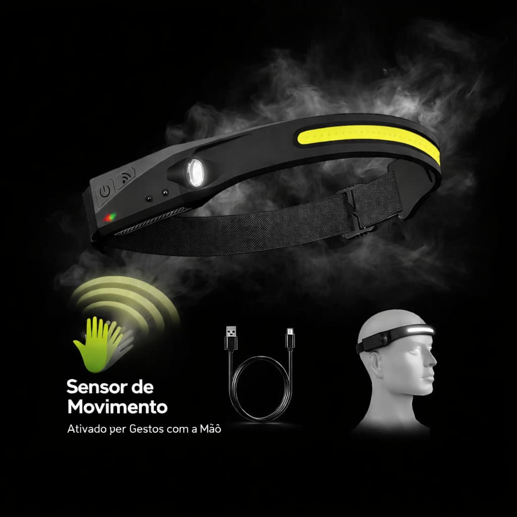 Lanterna de Cabeça LX200 Recarregável Sensor de Movimento 2 LEDs Camping Pesca