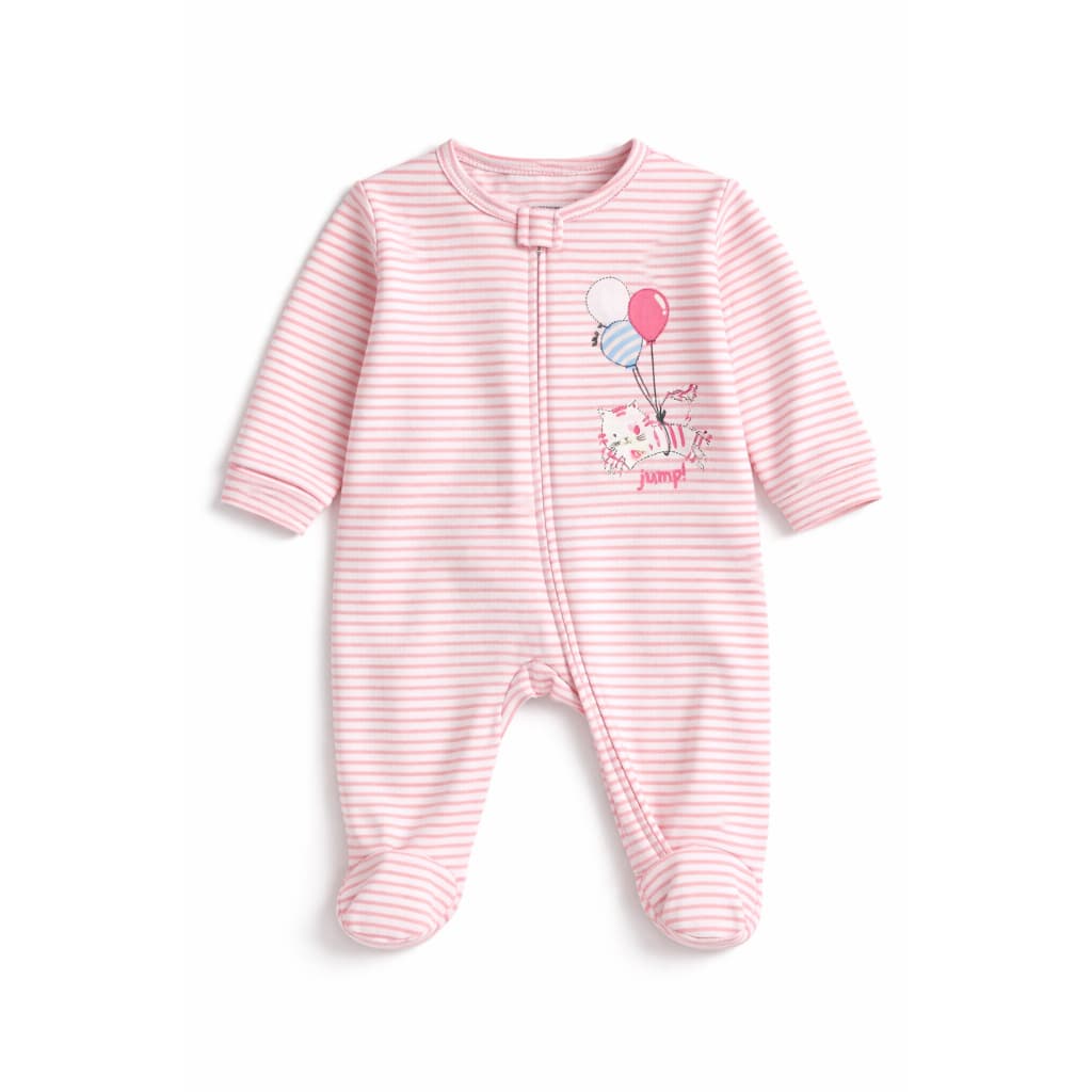 Enxoval Macacão Bebê Menina Algodão Listrado Rosa com Zíper Frontal