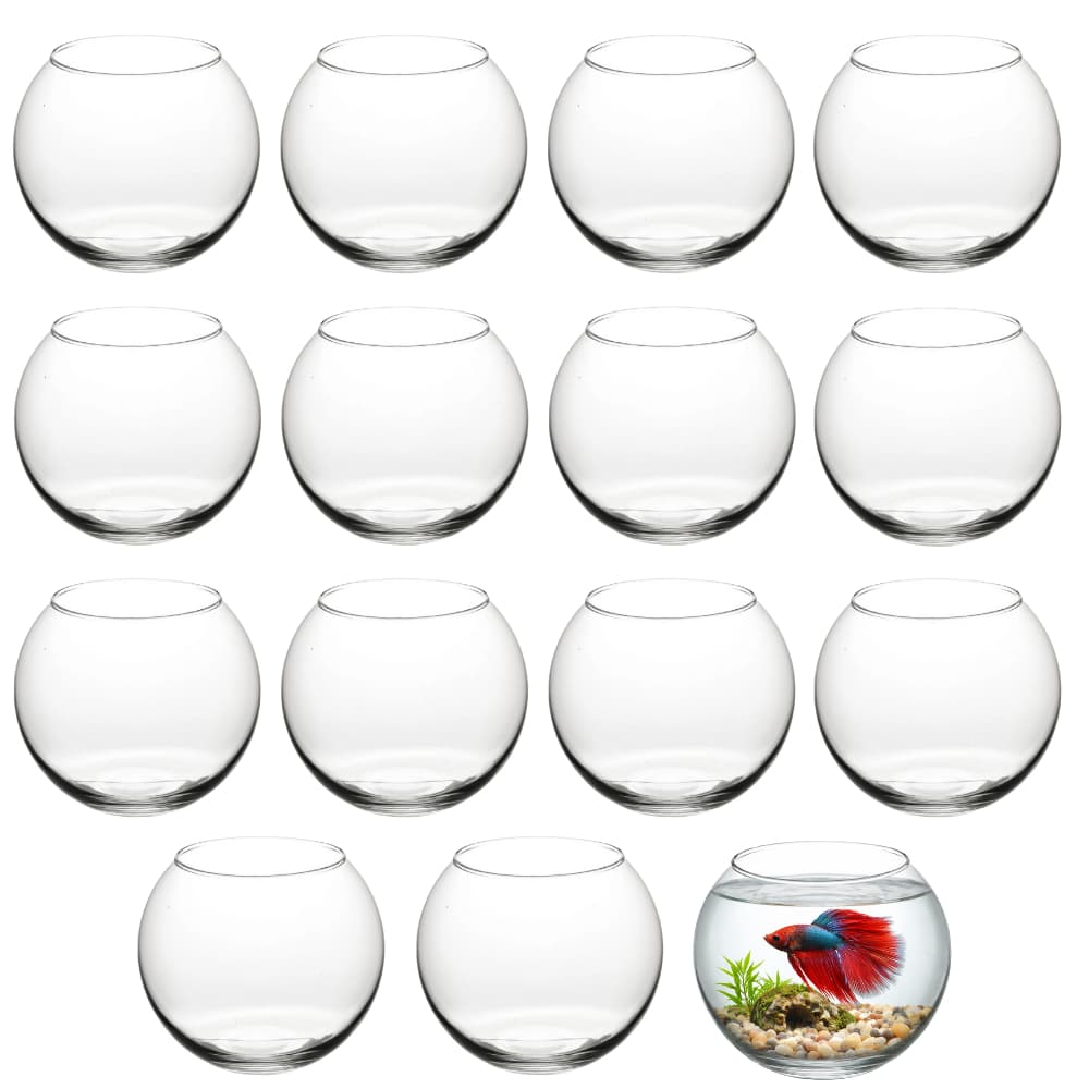 Kit 15 Mini Vaso Vasinho Aquário Castiçal Redondo De Vidro 400ml Centro de Mesa Peixe Beta Lembrança
