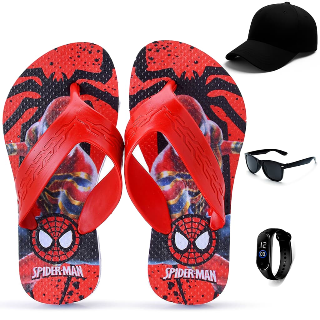 Kit Chinelo Infantil Homem Aranha + Boné + Óculos + Relógio
