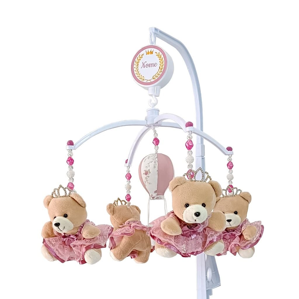 Móbile Musical para Berço Ursa Princesa Eloá Rosê