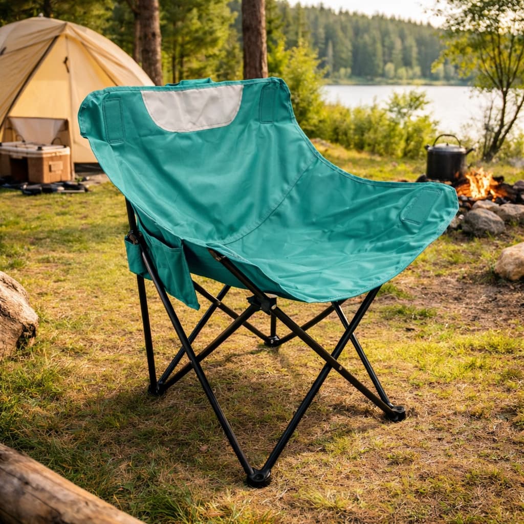 Cadeira Pesca  Camping Praia Dobrável em Aço Carbono com Bolso Lateral e Bolsa de Transporte