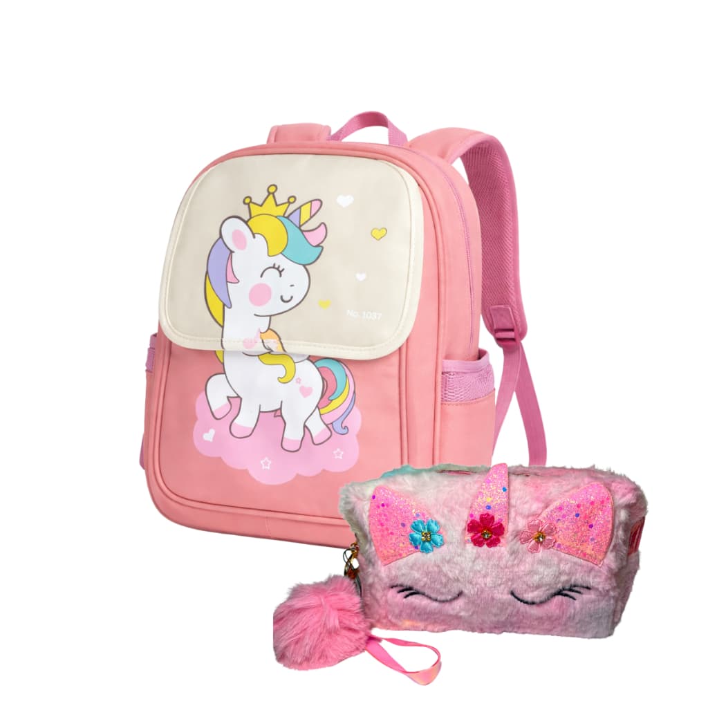 Kit Mochila Escolar Infantil Passeio e Estojo de Unicórnio