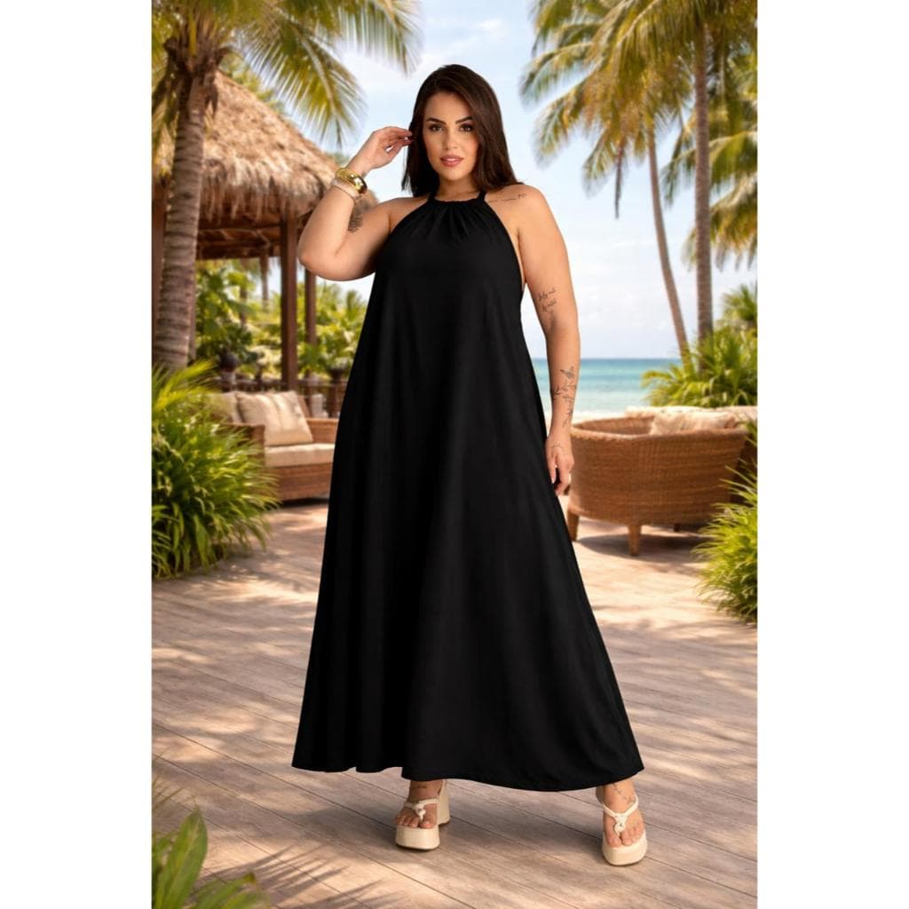 Vestido Longo Feminino Frente Única com Forro – Elegante, Soltinho, Verão, Festa, Casual, Costa Nua