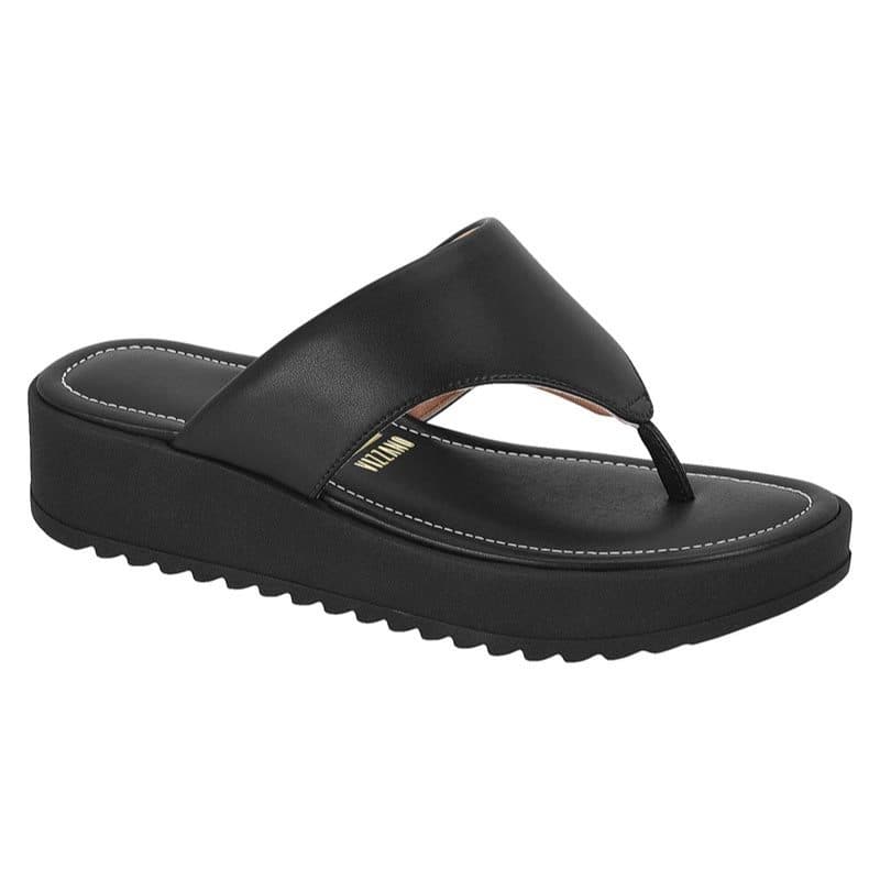 Vizzano Sandalia Feminina Tira de Dedo Plataforma Chinelo Slide Preto Branco Off Mocca