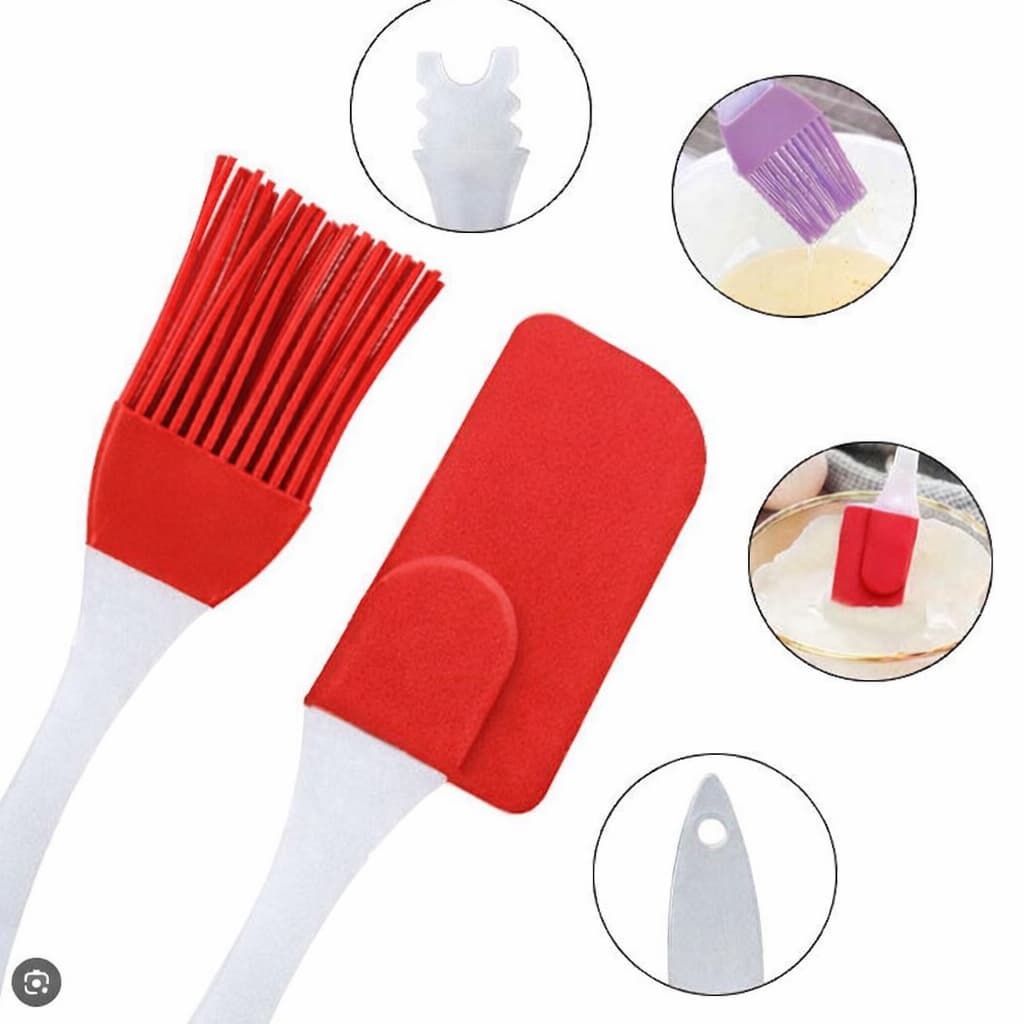 Kit Espátula + Pincel Silicone Cozinha Culinária Multicolor Espátula Pão Duro Raspa Tudo Multiuso Confeiteira