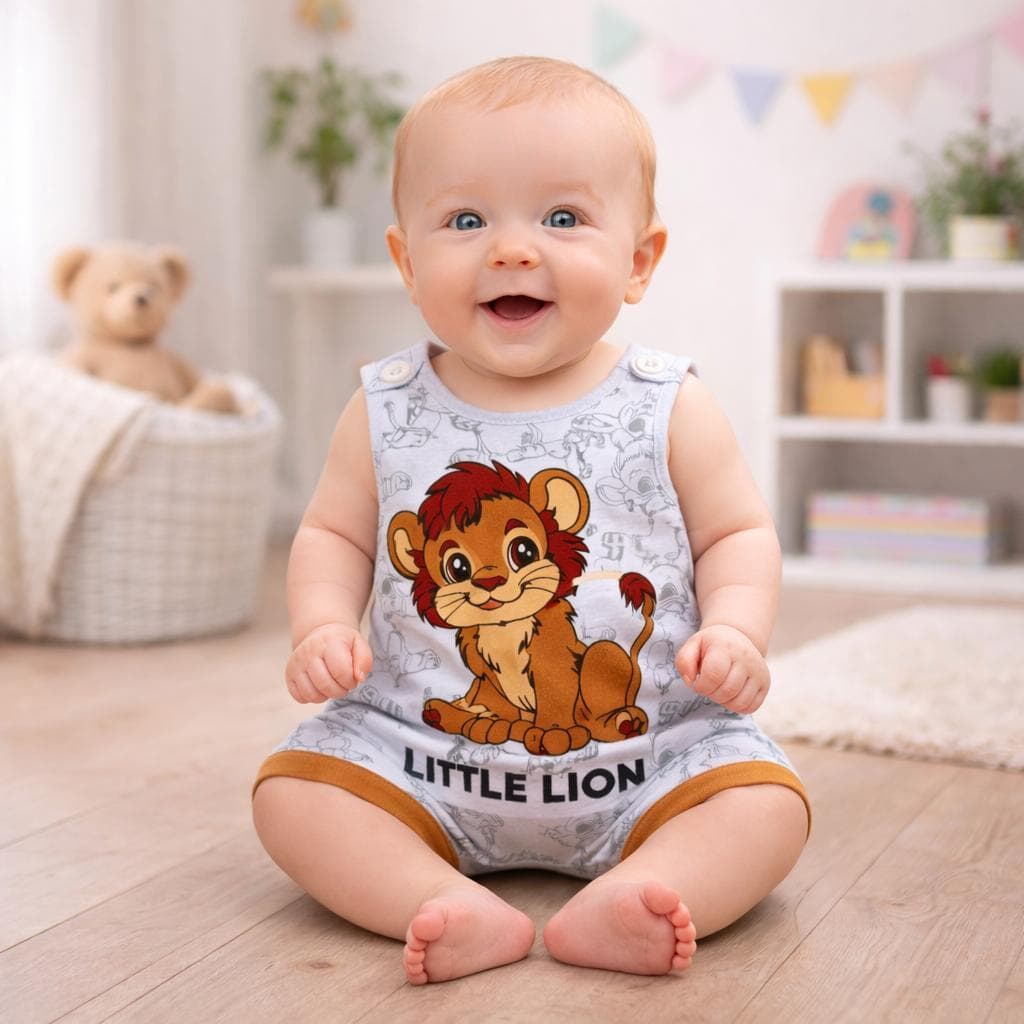 Macacao curto tema leaozinho roupas para bebe
