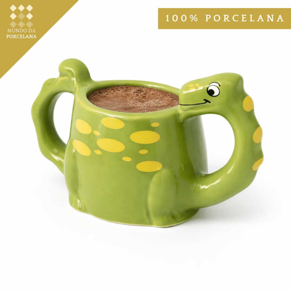 Caneca Dinossauro Porcelana 250ml Verde Azul Rosa Laranja Conforto Infantil Duas Alças Criança