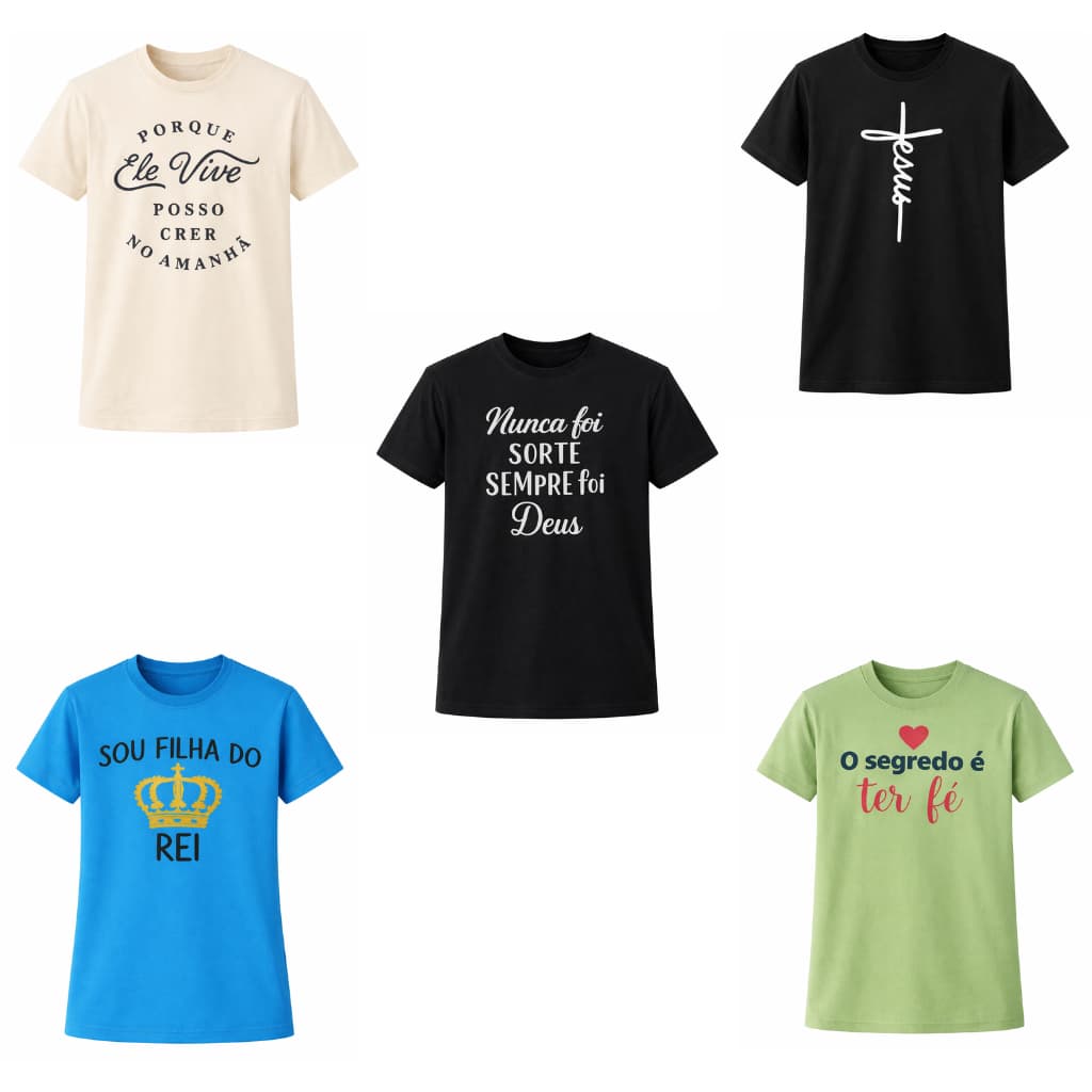 Kit 3 Camisetas Femininas Estampadas Cristã Manga Curta