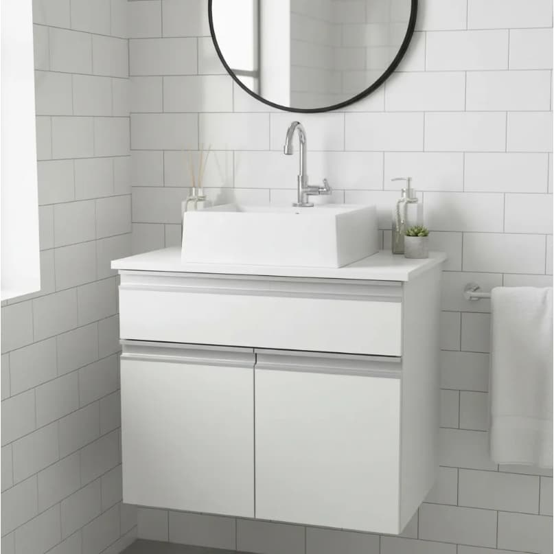 Balcão 60cm Banheiro Milão Com Tampo E Cuba - 100% MDF Branco  - MONTADO