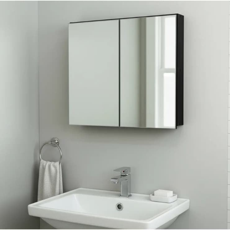 Armário 70cm Aéreo Banheiro Com Espelho Preto - Com Fundo - 100% MDF - MONTADO