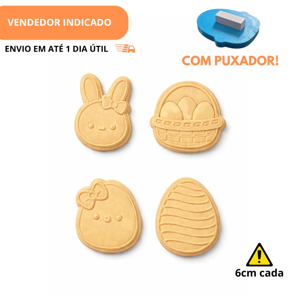 Kit com 4 mini peças de cortador e marcador de biscoitos de Páscoa - 6cm