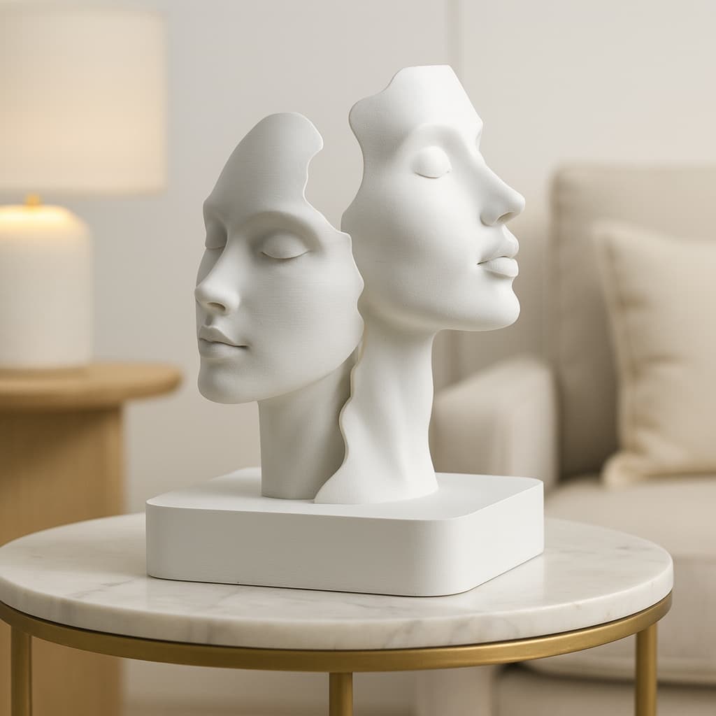 Escultura Face Dupla 3D Minimalista | Decoração Moderna para Sala e Escritório