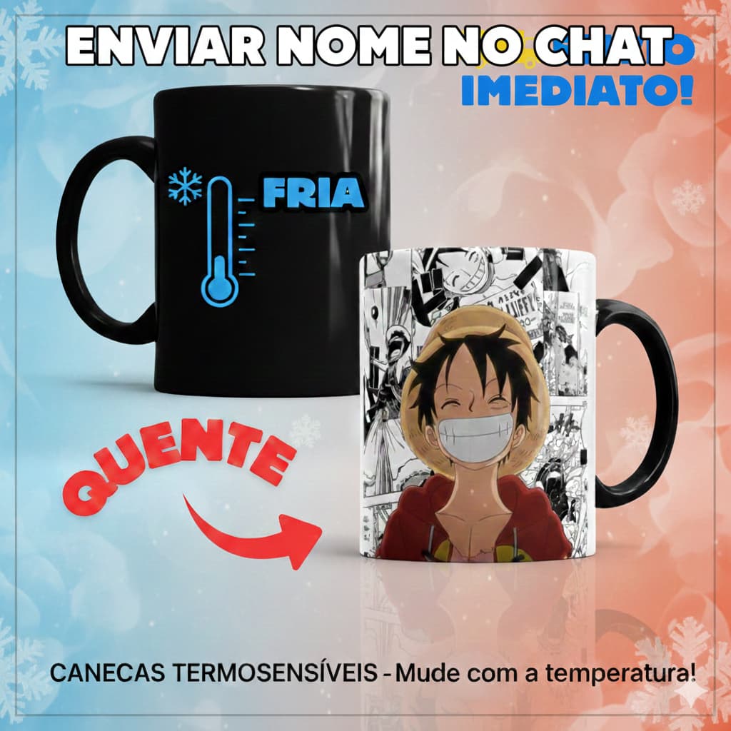 Caneca One Piece Luffy de Porcelana Personalizada com Seu Nome 325ml