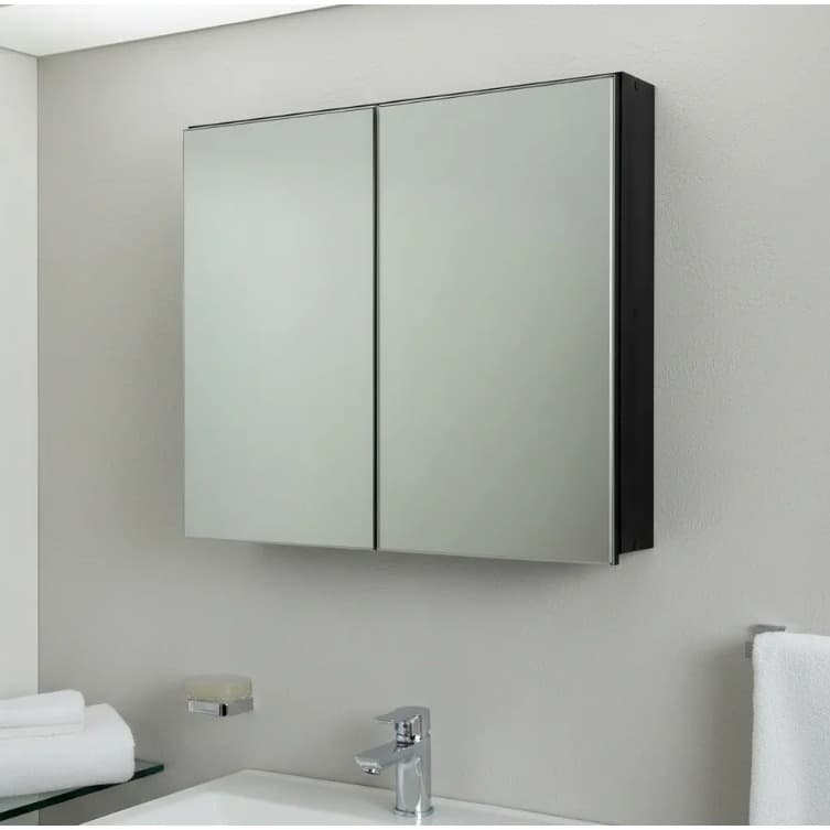 Espelho 70cm Preto para Banheiro Armário 2 Portas - MONTADO