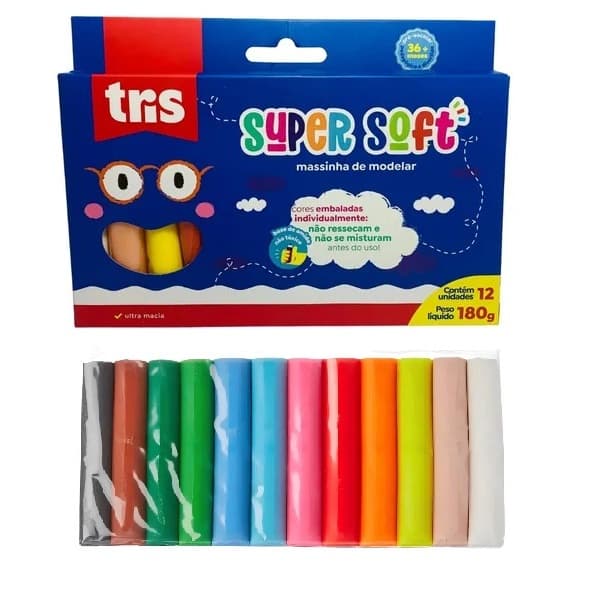 Massa de Modelar Supersoft – 180g – Conjunto C/12 Cores – Tris