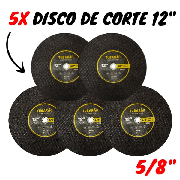 5x Disco De Corte 12 Polegadas X 5/8'' Policorte Tubarao