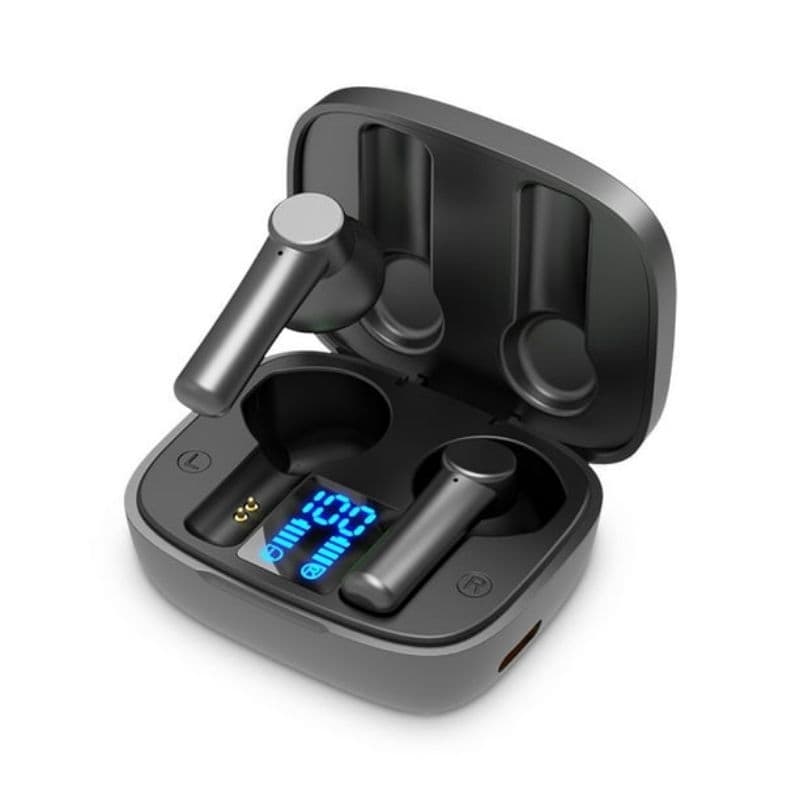 Fones de Ouvido Bluetooth Recarregáveis com Cancelamento de Ruído, Visor LED, Controle por Toque, para Caminhadas